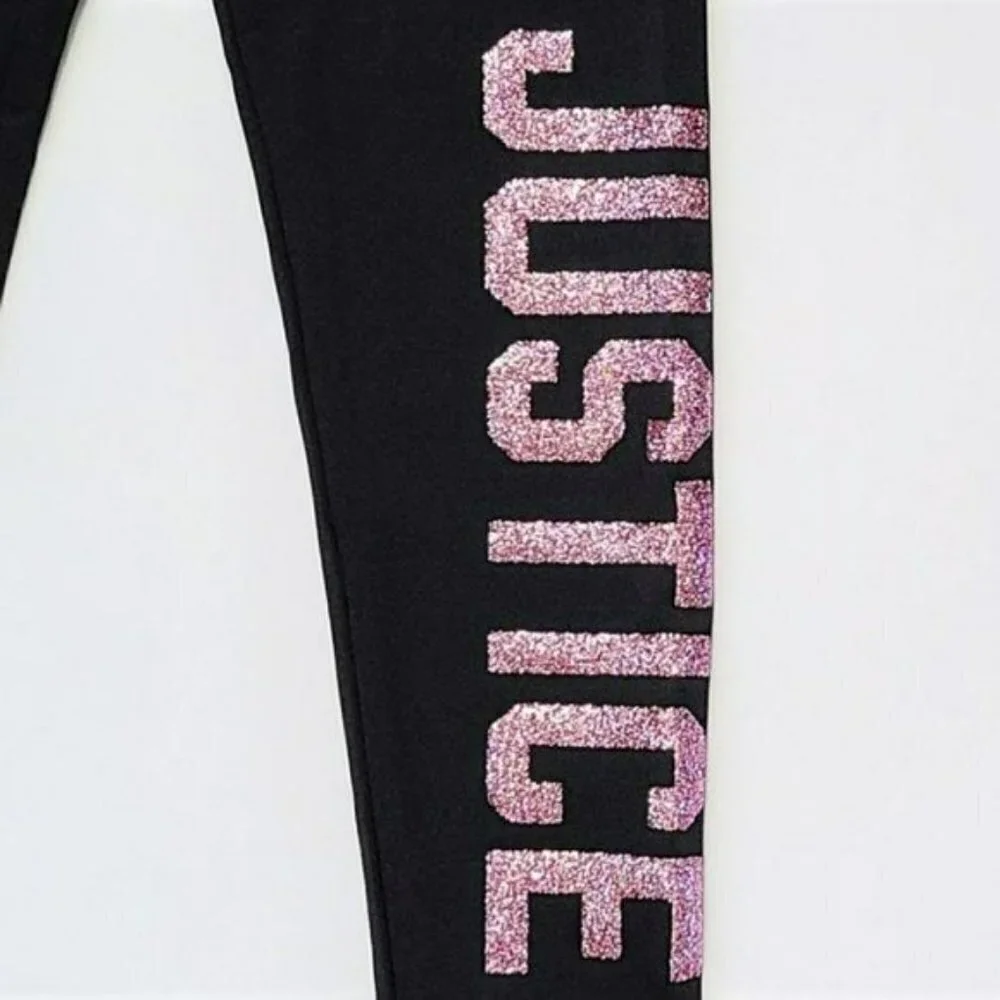 NWT JUSTICE Big Girls Glitter Logo Active Fit Leggings